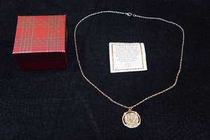 lot 208 image: Goldtone Silver Mercury Dime Coin Pendant Necklace