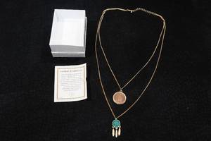 lot 211 image: Indian Head Cent Coin and Dream Catcher Pendant Double Chain Necklace