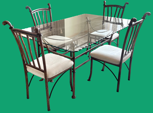 Elegant Glass Top Dining Room Table with Wavy Edges & Metal Base - Includes 4 Matching Chairs