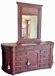 Beautiful Credenza Buffet with Curved Corner Design & Mirror