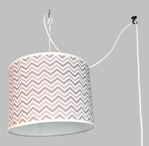 lot 48 image: Hanging Pendant Light with Gray & White Lamp Shade (Plug In)