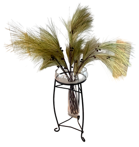 lot 33 image: Glass Vase On Black Metal Stand with Arrangement of Pine Branches