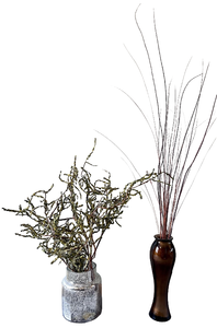 lot 35 image: Silver Vase with Mossy Branches & Brown Vase with Decorative Branches