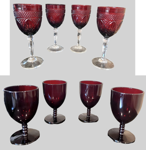 lot 39 image: Two Sets of Ruby Red Wine Goblets