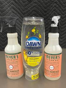 lot 20 image: Lot of Mrs. Meyers Clean Day Multi-Surface Cleaner and Dawn Free & Clear Dishwashing Liquid