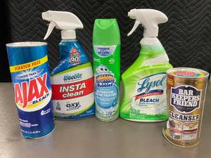 lot 31 image: Collection of Cleaning Products Including Ajax, Lysol, and Scrubbing Bubbles
