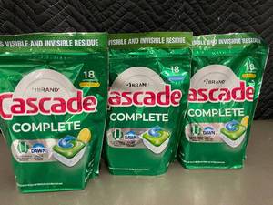 lot 35 image: 3 Pack of Cascade Complete ActionPacs Detergent (18 Lemon Scent and 18 Fresh Scent Tablets)