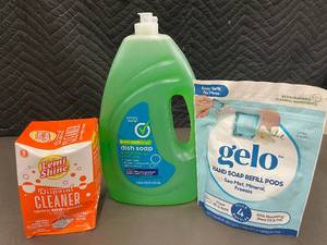 lot 38 image: Set of Household Cleaning Products Dish Soap, Disposal Cleaner, Hand Soap Refill Pods