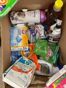 lot 42 image: Assorted Damaged Household Cleaning Supplies and Hygiene Products