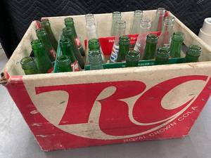 lot 150 image: Vintage RC Cola Crate with Assorted Glass Soda Bottles