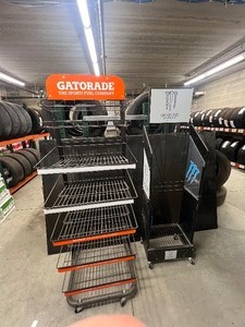 lot 24 image: Gatorade 64t x 21  w x 18d & Monster rolling display racks 63t x 17  w x 12 d