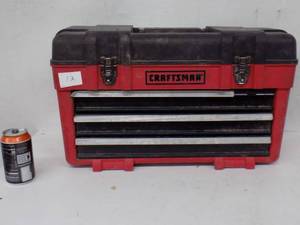 lot 12 image: Craftsman Toolbox & Tools  Sockets, Ratchet, Cutter, Flaring tool, Drill Bits