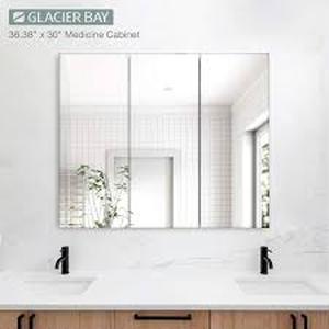 lot 2 image: Glacier Bay 36.4 in. W x 30.2 in. H Rectangular Medicine Cabinet with Mirror in White with Adjustable Shelves  Customer Returns See Pictures