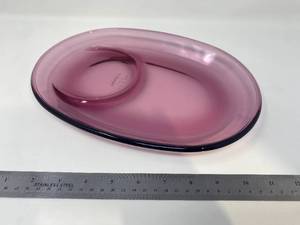 lot 5-B2025 image: Vintage Corning 1981 Cranberry Serving Tray with Dip Well - Matches Vision