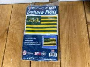 lot 41-B2025 image: New in Package NDSU 3 x 5 Deluxe Flag - Green and Gold Stripes