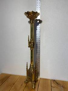 lot 52-B2025 image: Antique Late 1800s 29 Alter Cast Bronze Candle Stick Out of Catholic Church Near Valley City Extra Shipping