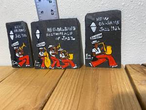 lot 55-B2025 image: Original Art by Eva Lewis - 3 Slate Tiles with 1982 New Orleans Jazz Paintings