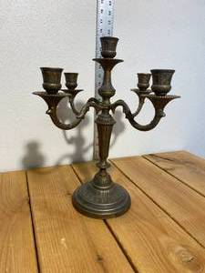 lot 16-B2025 image: Late 1800s Brass 5 Candle Floral Candelabra Made in Italy