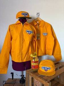 lot 69-B2025 image: MCM 50s NEW 5 PC Lot (2) New Jackets (1) Med & (1) XL, (2) Ortho Hats & Ortho Glass Sprayer