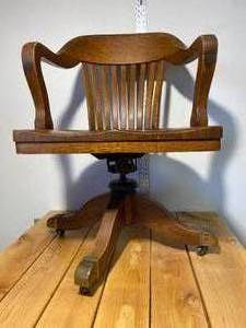Beautiful OLD OAK - Tiger Oak White Oak - Legal Chair with Cast Iron Support - Came out of Wilkin County MN Court House