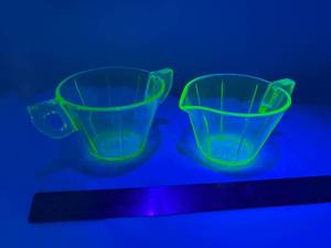 lot 74-B2025 image: Uranium Glass - Creamer and Sugar - Art Deco Squared - Amazing Condition