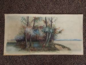lot 25U image: Vintage 1912 A. Hynes Watercolor Landscape Painting