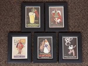 lot 38U image: Set of 5 Vintage French Advertisement Art Prints Reproductions