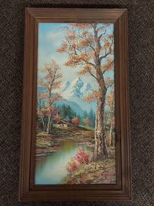 lot 13U image: Scenic Landscape Oil Painting with Wooden Frame