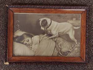lot 18U image: Vintage GOOD MORNING Dog and Child Print