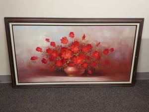 lot 19U image: Robert Cox Oil Painting - Large Floral Red Roses