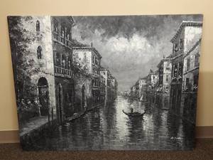 lot 21U image: Venice Canal Oil Painting Signed by R. Frank