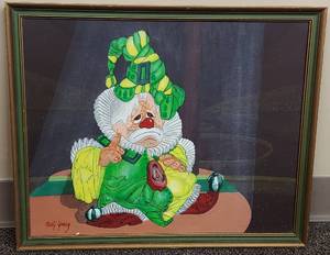 lot 3U image: Framed Clown Painting by Marty Young, Expressive Artwork