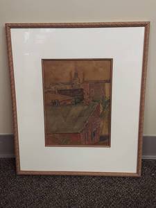 lot 4U image: Framed Watercolor Painting Signed MW, Cityscape