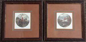 lot 8U image: Framed Equestrian Engraving Prints Set Gone Away & The Leap