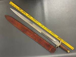 lot 4N image: Decorative Sword with Wooden Handle & Leather Sheath