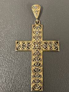 lot 4R image: 2.5 Statement Sterling Silver Ornate Gold Overlay Cross Pendant