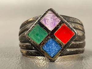 lot 6R image: Vintage Sterling Silver Ring Quad Color Gems