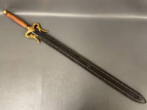 lot 10N image: Handcrafted Sword with Brass Guard & Leather Sheath