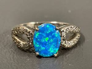lot 13R image: Sterling Silver Blue Opal Ring with Stones, 925