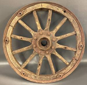 lot 17W image: Vintage Wooden Wagon Wheel, Rustic Antique 52N