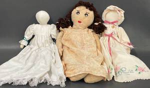 lot 20W image: Handmade Cloth Dolls Trio Set Vintage Style 51N