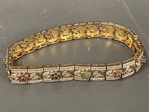 lot 21R image: Elegant Sterling Silver Bracelet with Multi Color Gemstones