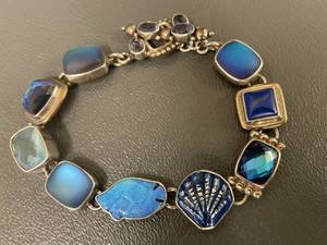 lot 27R image: Handcrafted Multi-Gemstone Bracelet Sterling Silver w Opal Fish