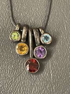 lot 28R image: Sterling Silver Necklace with Multi-Colored Gemstones