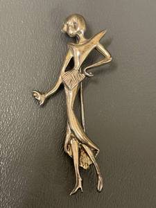 lot 35R image: Large Mexican Sterling Silver Deco Lady Brooch