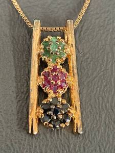 lot 40R image: Gold-plate Sterling Silver Necklace with Gemstone Pendant