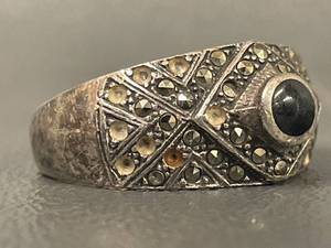 lot 52R image: Vintage Silver Ring with Black Stone Detail- Signed ND
