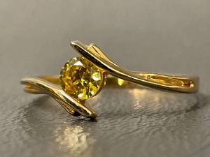 lot 60R image: Gold plate Sterling Silver Ring with Yellow Gemstone, Size 7.25, Modern Design