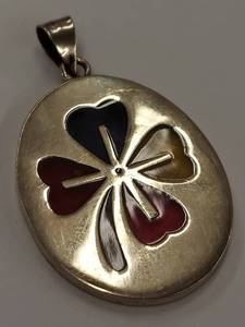 lot 70R image: Vintage Mexico 4 Leaf Clover Shamrock Pendant Enamel Inlays