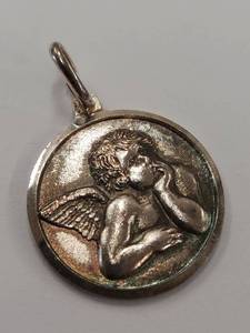 lot 80R image: Italian Angel Medallion Pendant Sterling Silver Finish Craftsmanship
